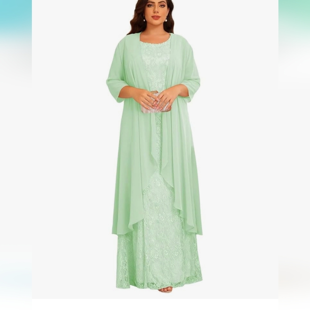 NWT Womens 2 Piece Crew Neck Chiffon Dress with Jacket